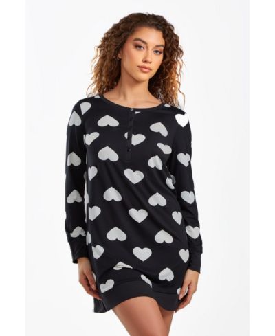 iCollection Women's Kind Modal Sleep Top or Dress with Button Down Top in Comfy Cozy Style
