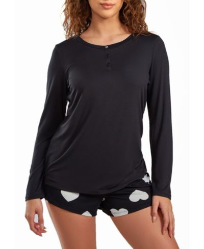iCollection Women's Kind Heart Modal Henley Pajama Short Set and Ultra Soft in Comfy Cozy Style, 2 Piece