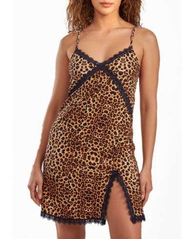 Женская шемиза iCollection Chiya Leopard с кружевом и разрезом спереди
