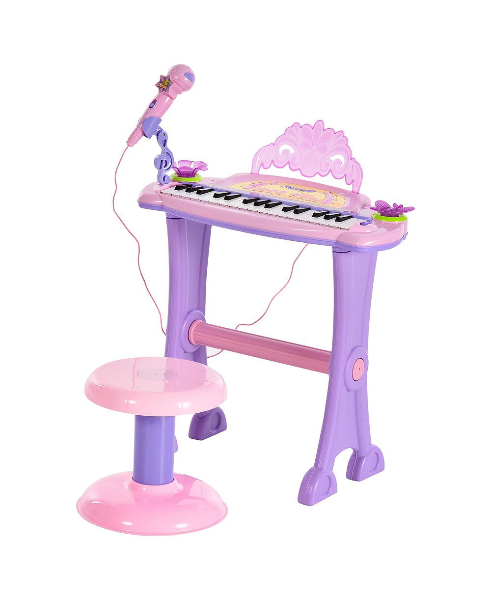 Qaba Детский музыкальный игровой набор Piano Keyboard Drum Set с микрофоном и табуретом