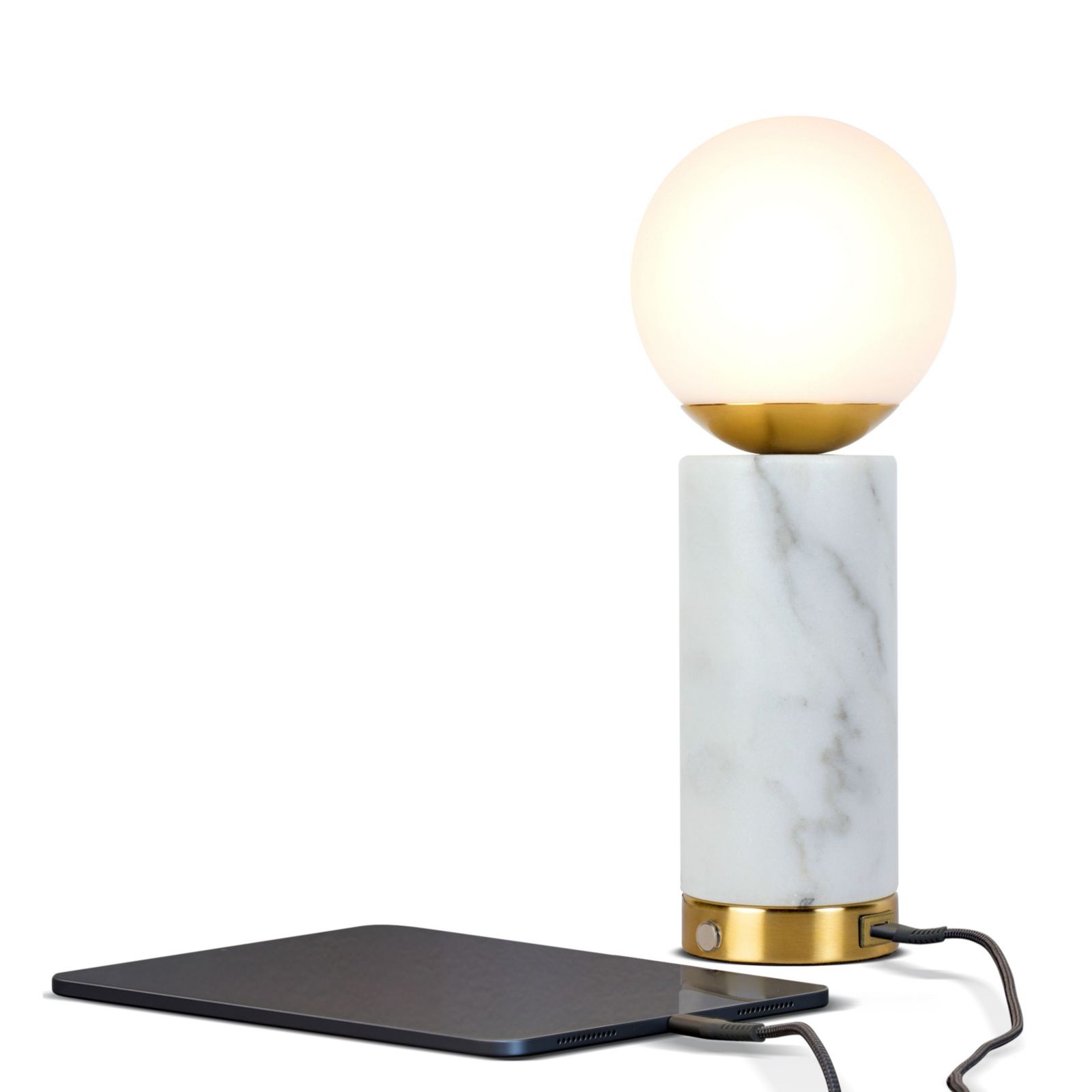 Brightech Aspen 14.5" Dimmable LED Marble Table Lamp with Charging USB Port