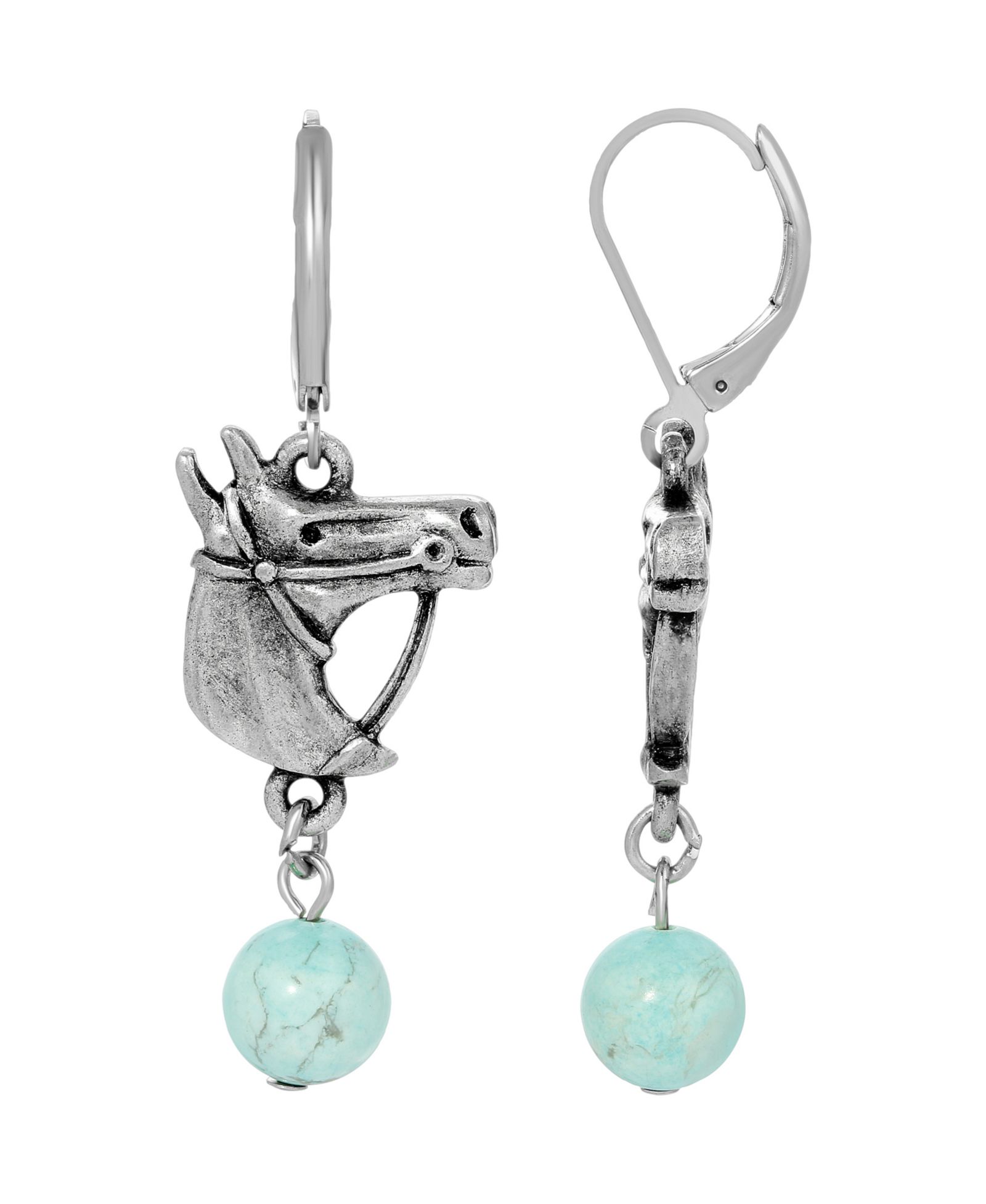 2028 Silver-Tone Horse Head Turq Bead Earring