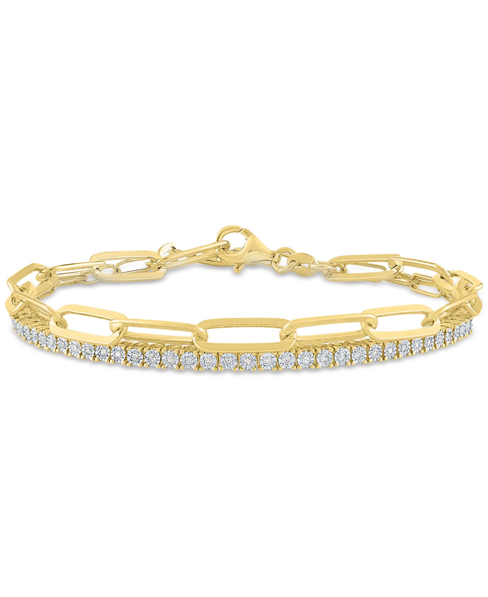 Браслеты Macy's 2-Pc. Diamond & Paperclip Link 14k Gold-Plated Sterling Silver