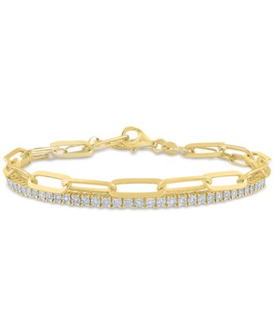 2-Pc. Diamond & Paperclip Link Bracelets (1/4 ct. t.w.) in 14k Gold-Plated Sterling Silver