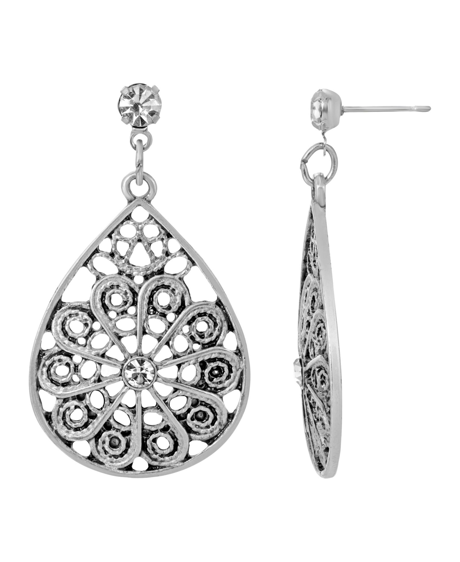 Серьги 2028 Silver-Tone Oval Filigree
