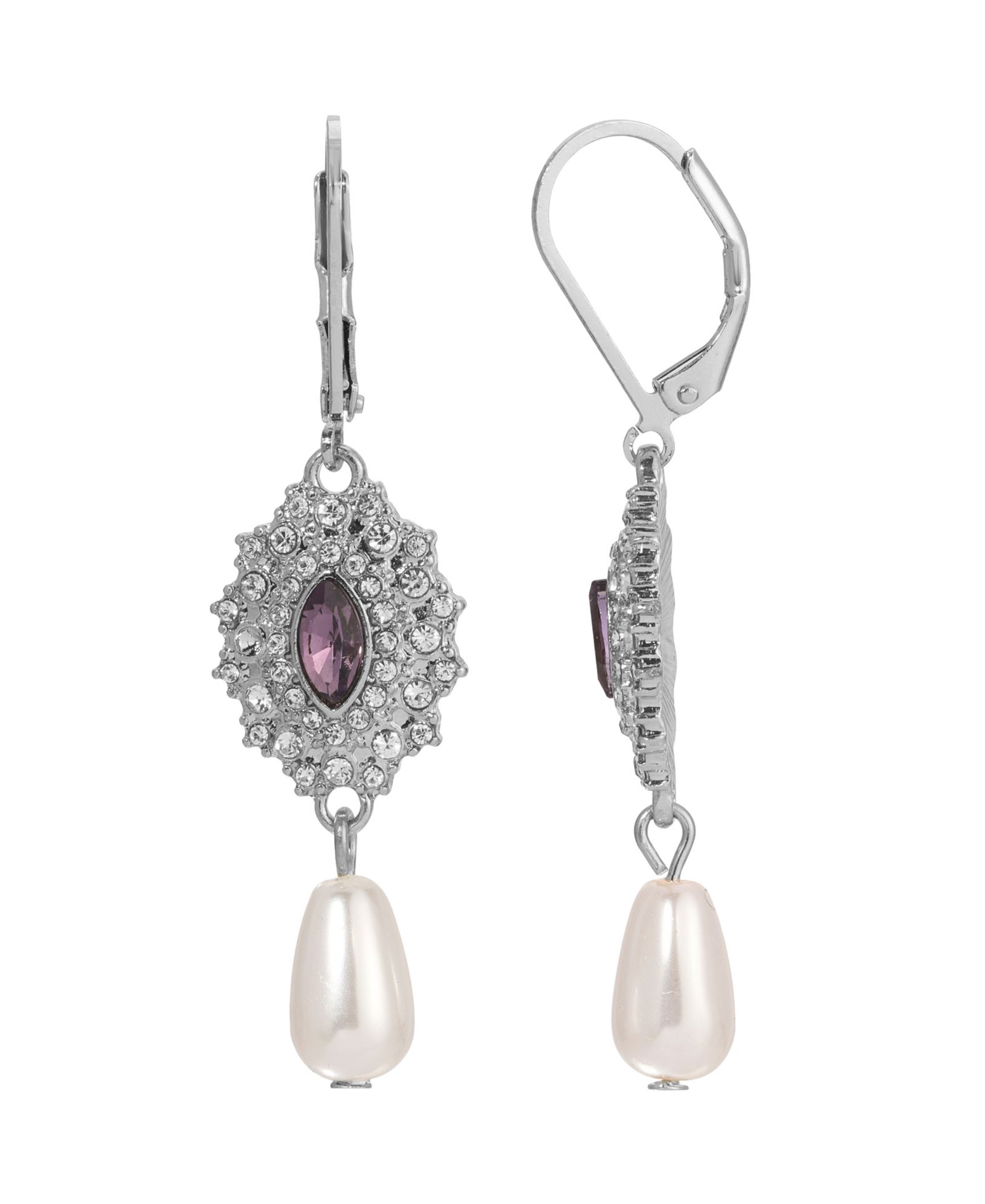 2028 Silver-Tone Colored Stone Imitation Pearl Earrings