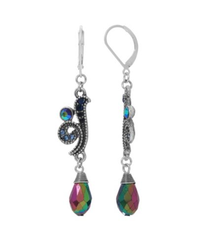 Серьги с каплевидными бусинами 2028 Silver-Tone Ab Glass