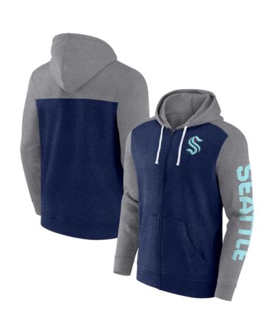 Мужское худи Fanatics Heather Deep Sea Blue Seattle Kraken Down and Distance Full-Zip