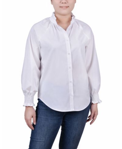 Женская блузка NY Collection Petite Cinch Sleeve Button Front