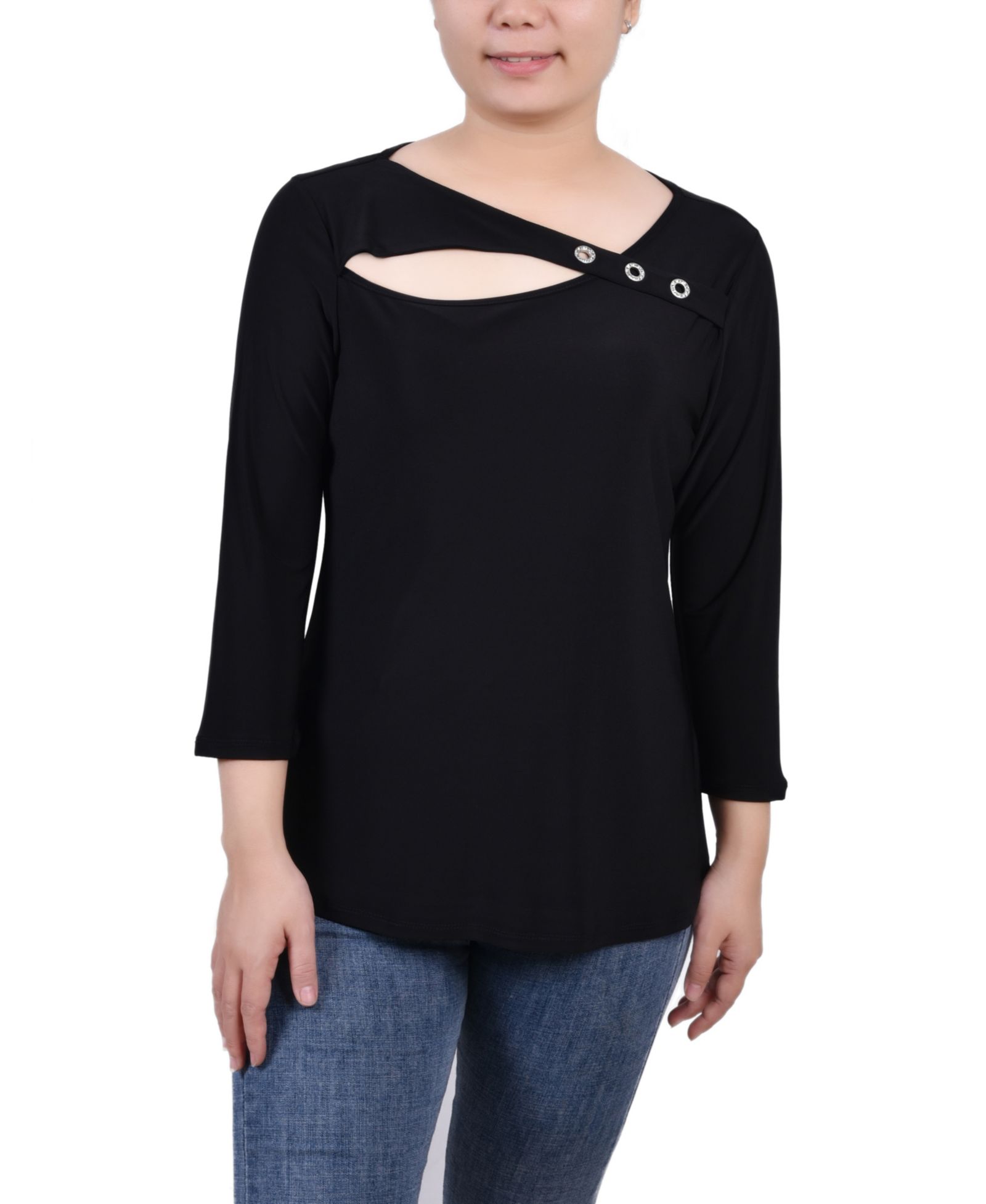 NY Collection Petite 3/4 Sleeve Cutout Top