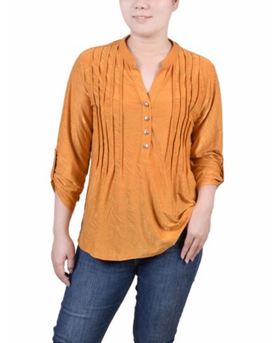 NY Collection Petite 3/4 Roll Tab Pullover Top