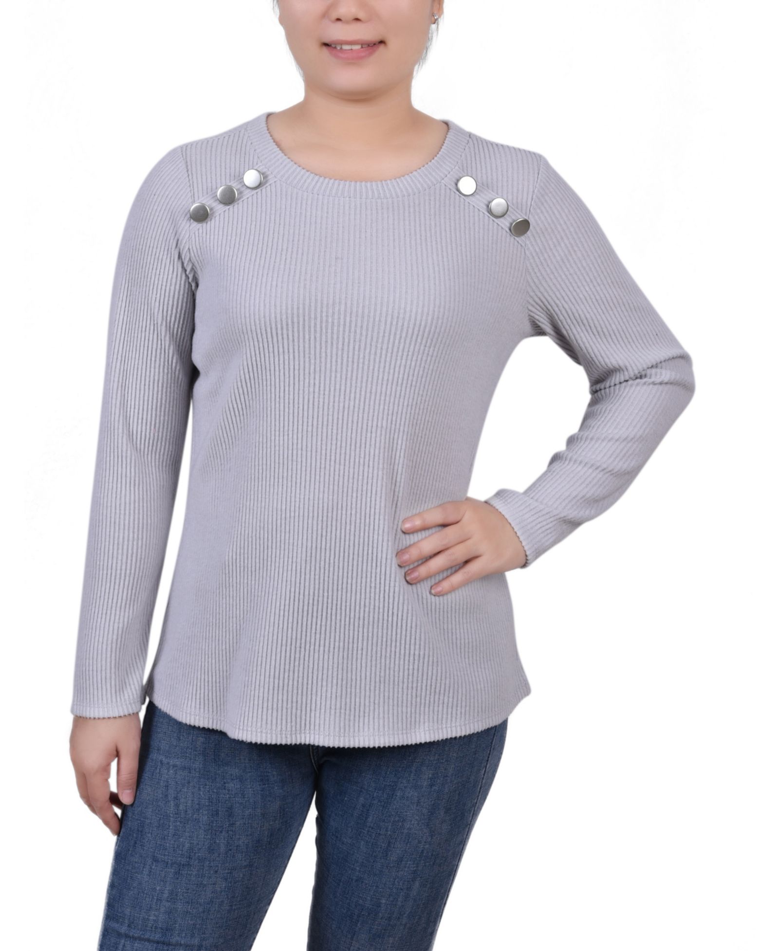 Верх на пуговицах с ребристой тканью NY Collection Petite