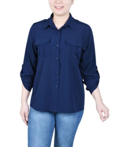 Женская блузка NY Collection Petite 3/4 Sleeve Roll Tab Utility
