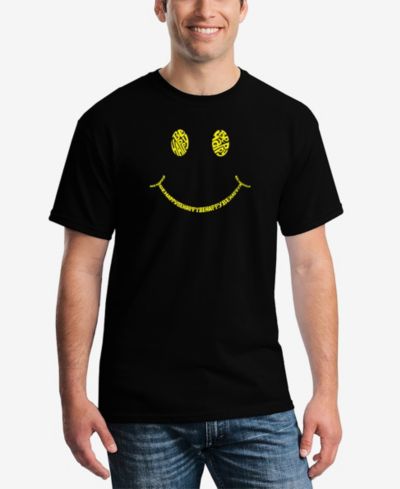 LA Pop Art Men's Be Happy Smiley Face Word Art Short Sleeve T-shirt