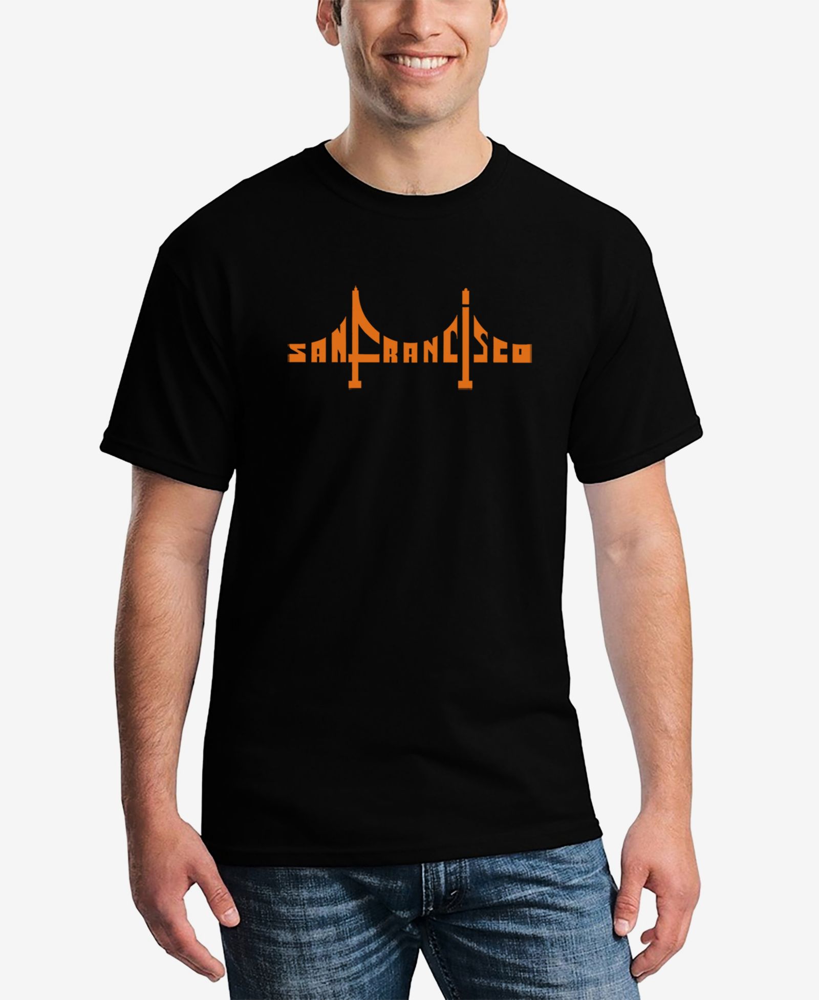LA Pop Art Men's San Francisco Bridge Word Art Short Sleeve T-shirt