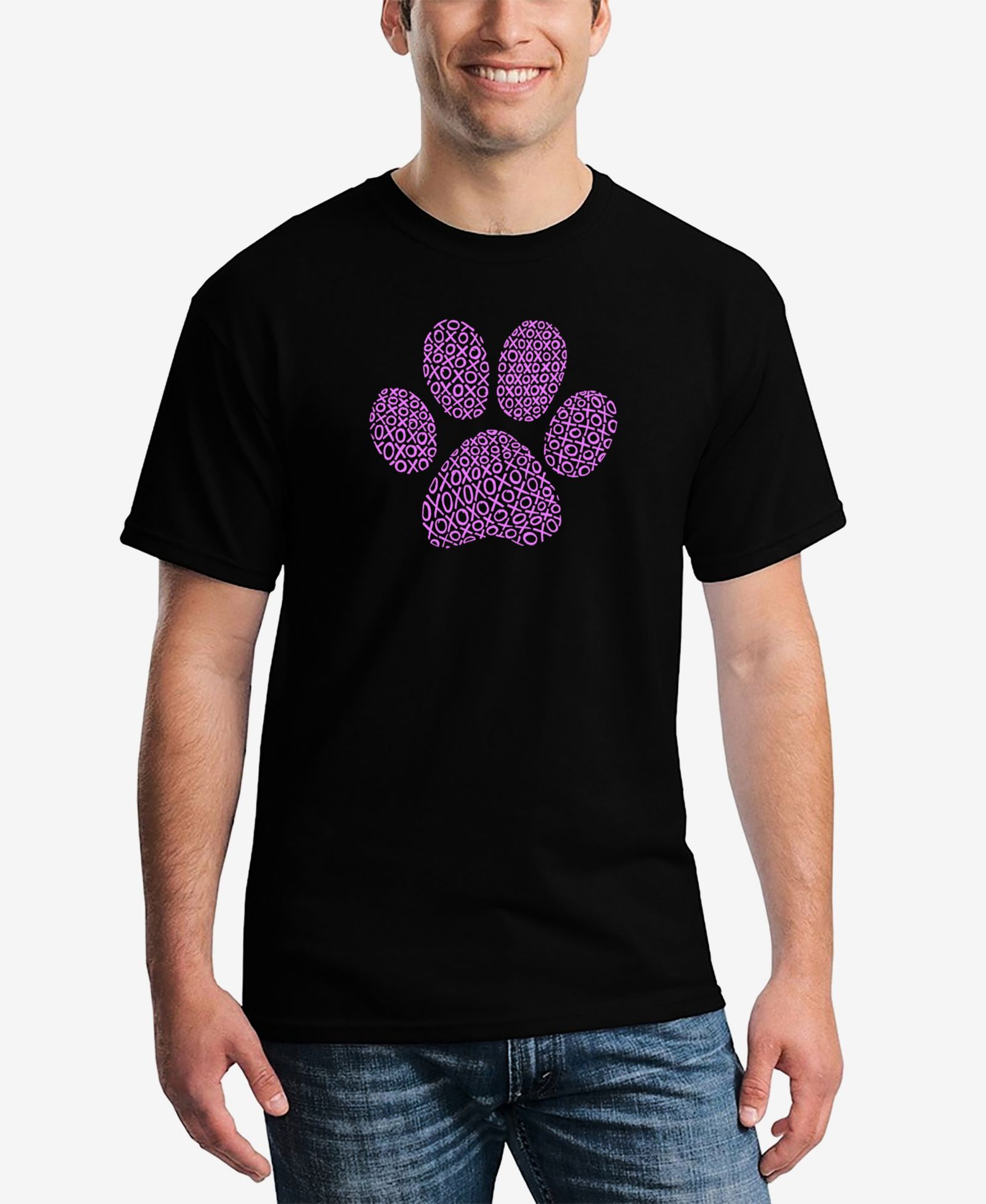 LA Pop Art Men's XOXO Dog Paw Word Art Short Sleeve T-shirt