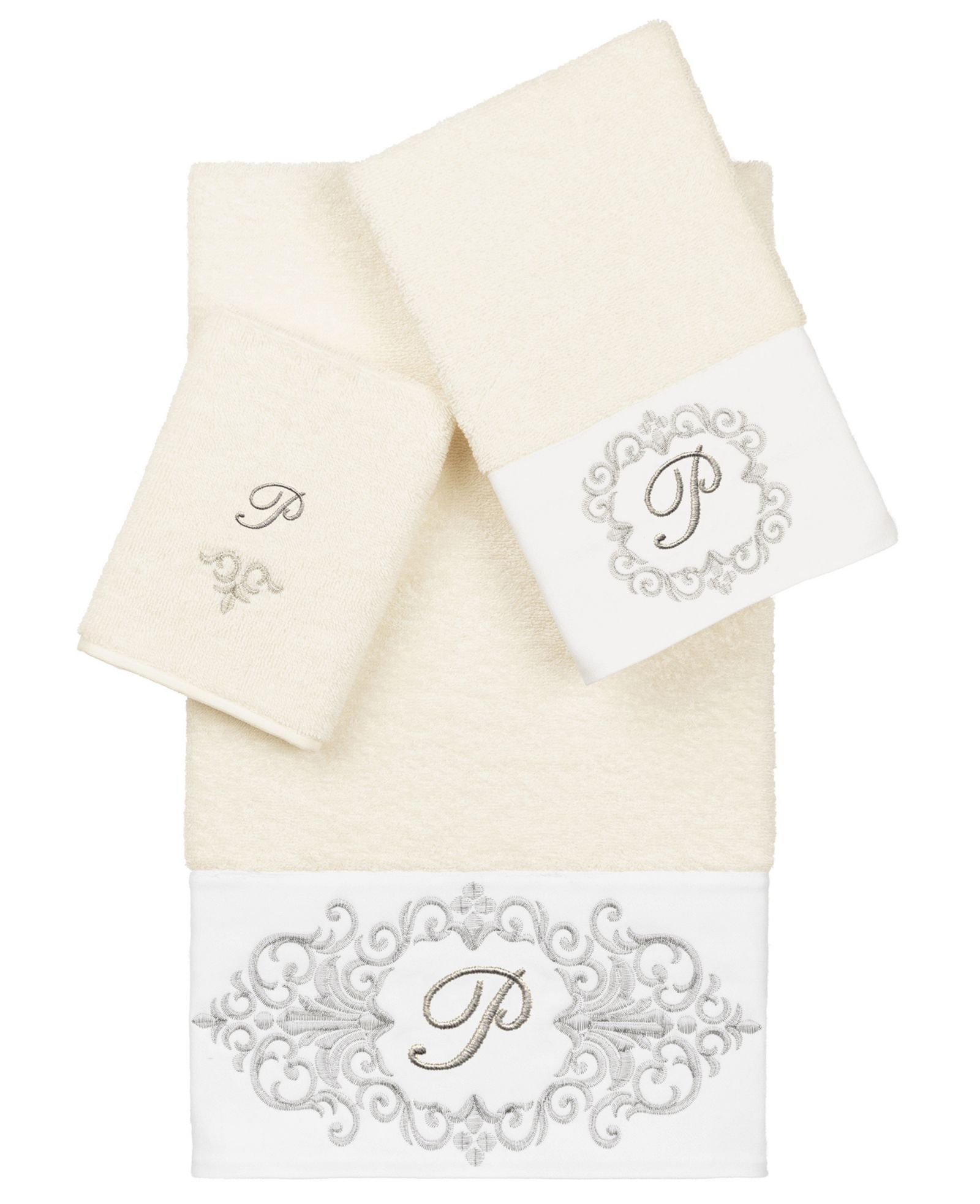 Linum Home Turkish Cotton Monica Embellished Towel 3 Piece Set - Cream