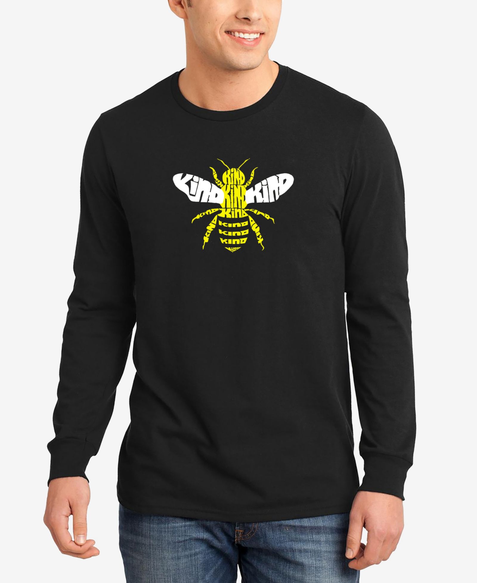 LA Pop Art Мужская футболка с длинным рукавом Bee Kind Word Art