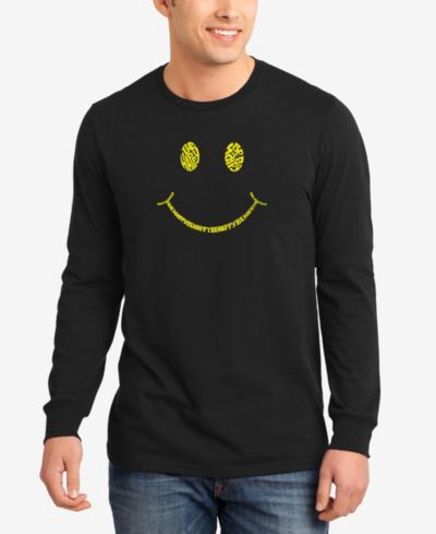 LA Pop Art Men's Be Happy Smiley Face Word Art Long Sleeves T-shirt
