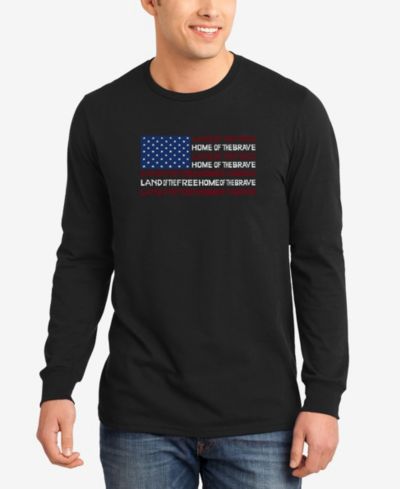 LA Pop Art Men's Land of the Free American Flag Word Art Long Sleeves T-shirt