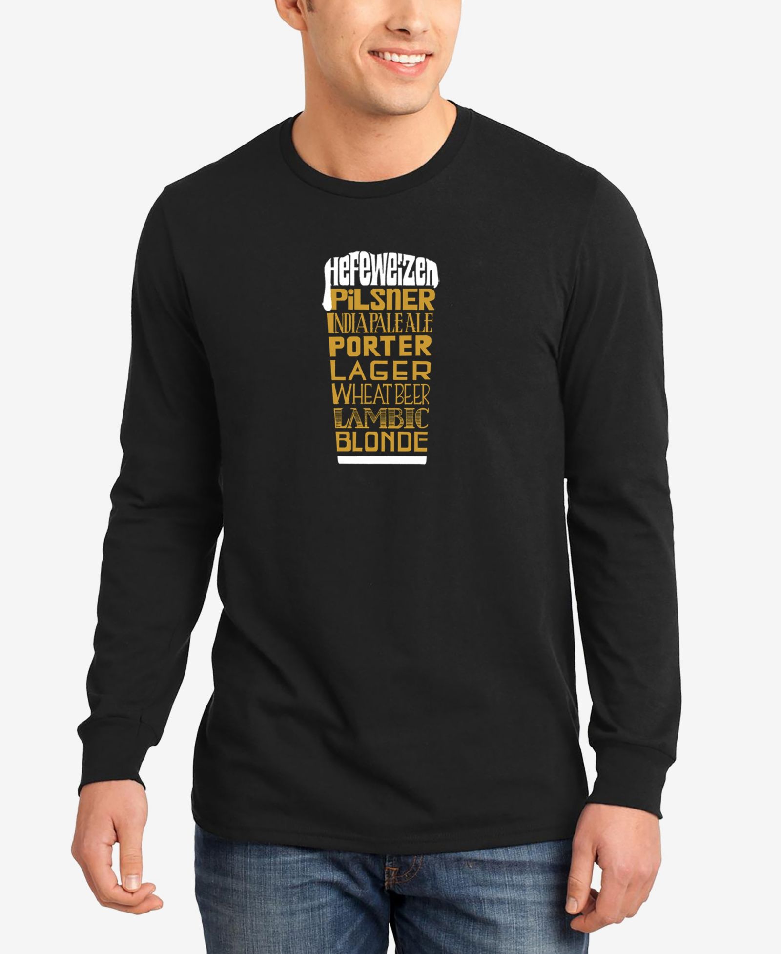 Мужская футболка LA Pop Art Men's Styles of Beer Word Art с длинным рукавом