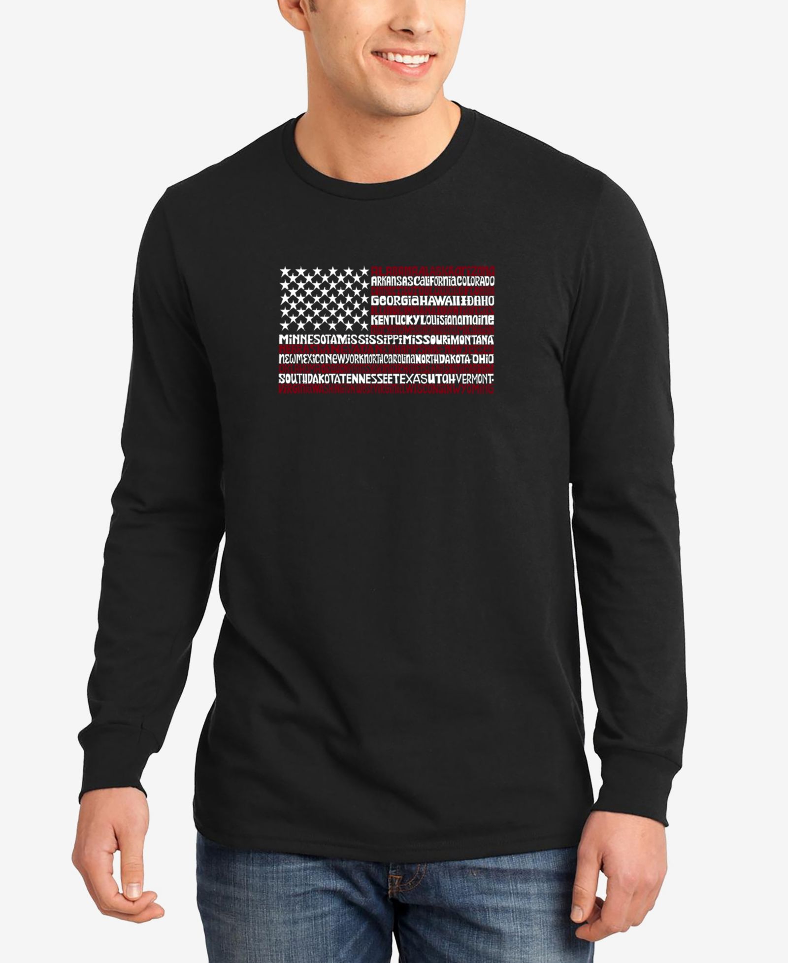 Мужская футболка LA Pop Art 50 States USA Flag Word Art с длинным рукавом