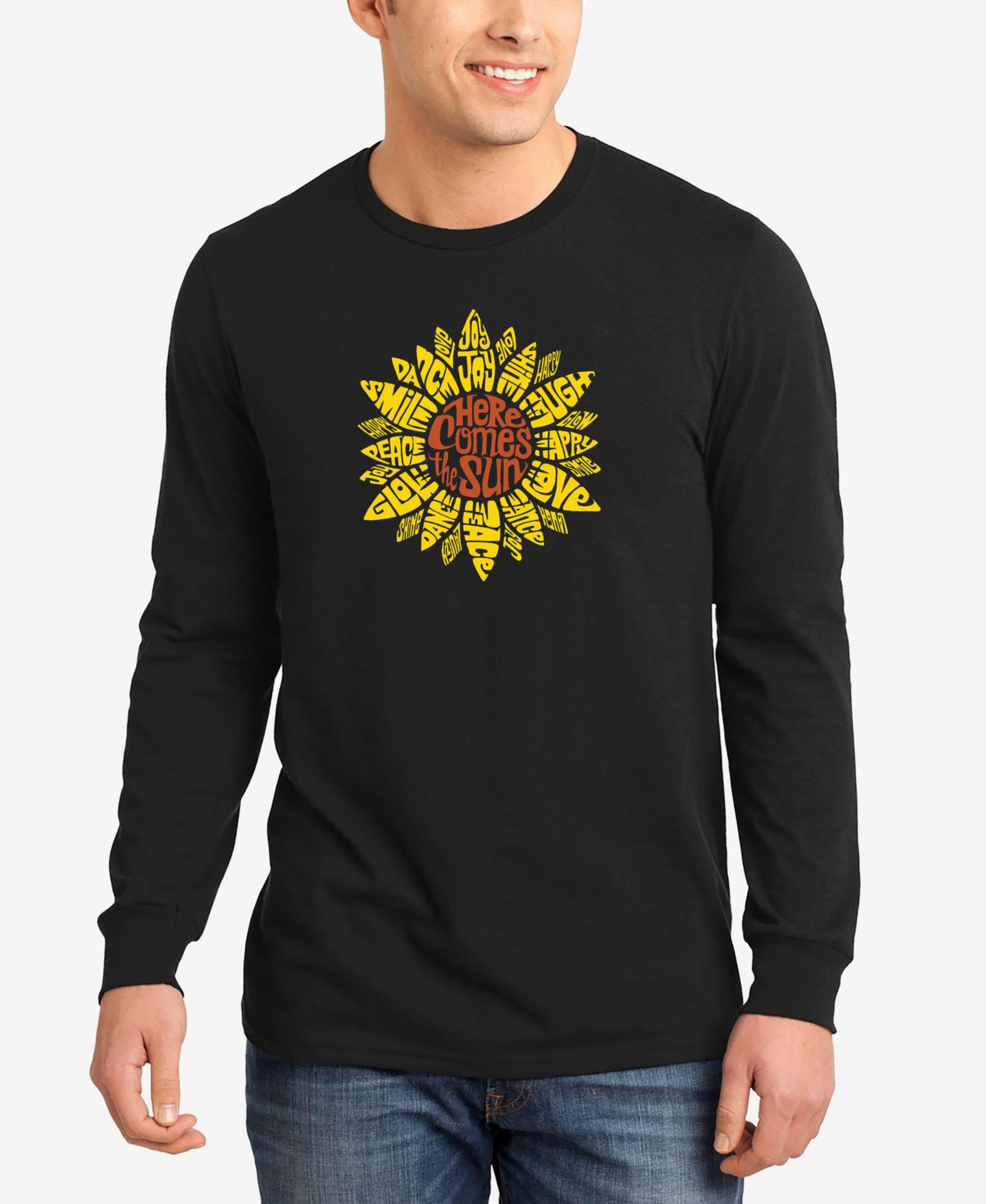 LA Pop Art Men's Sunflower Word Art Long Sleeves T-shirt