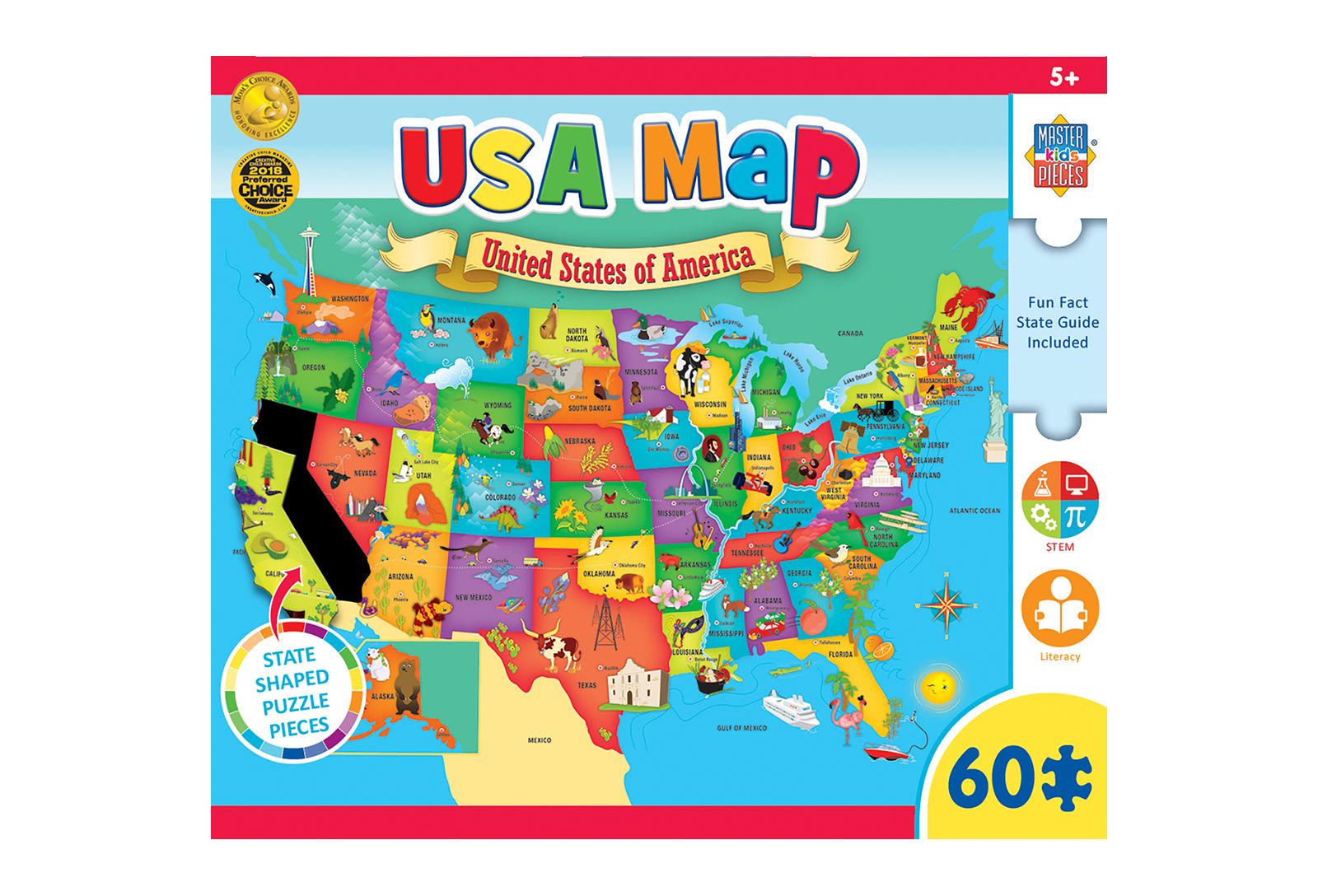 Пазл Explorers - USA Map with State Shaped pieces 60 Piece Kids Puzzle