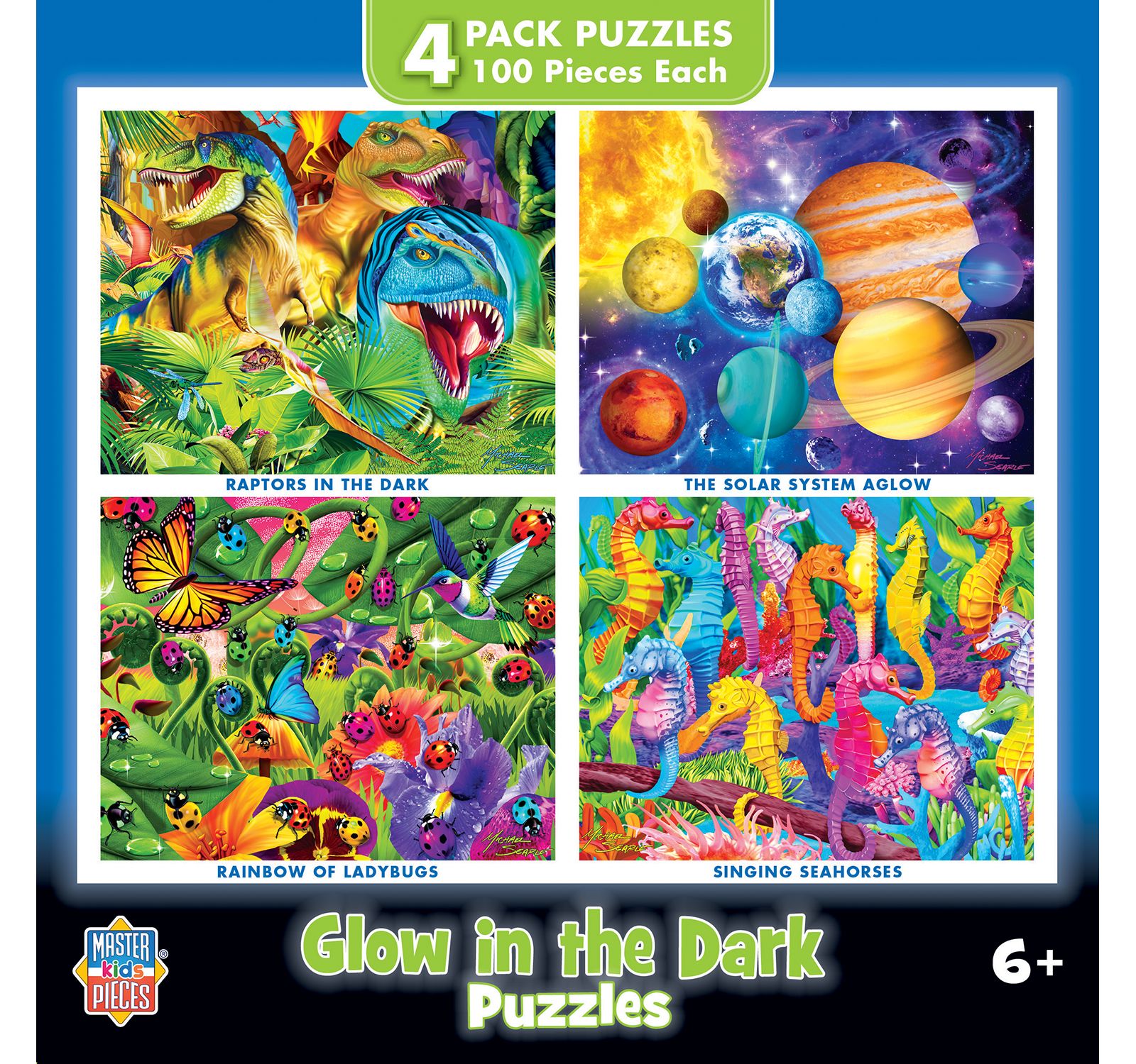 MasterPieces Набор пазлов Glow in the Dark, 4 упаковки по 100 элементов - V2