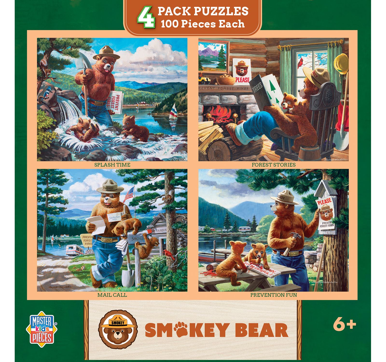 Детский пазл MasterPieces Smokey Bear 4-Pack 100 Piece Jigsaw Puzzles
