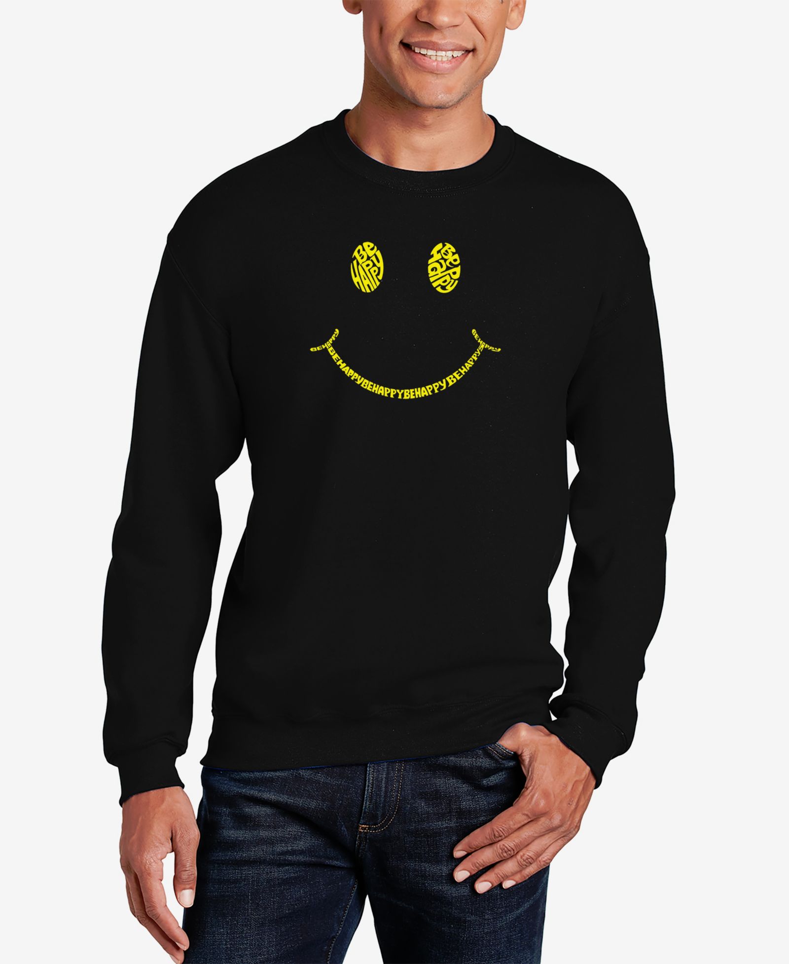 Мужское свитшот LA Pop Art Be Happy Smiley Face Word Art Crew Neck