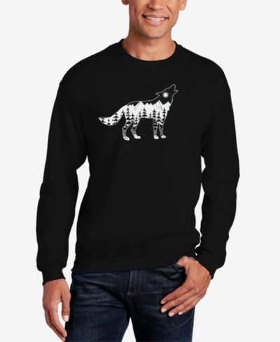 LA Pop Art Men's Howling Wolf Word Art Crew Neck Sweatshirt