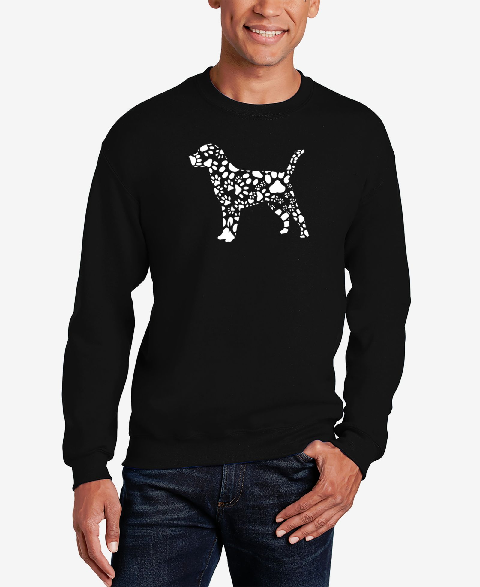 LA Pop Art Men's Dog Paw Prints Word Art Crew Neck Sweatshirt