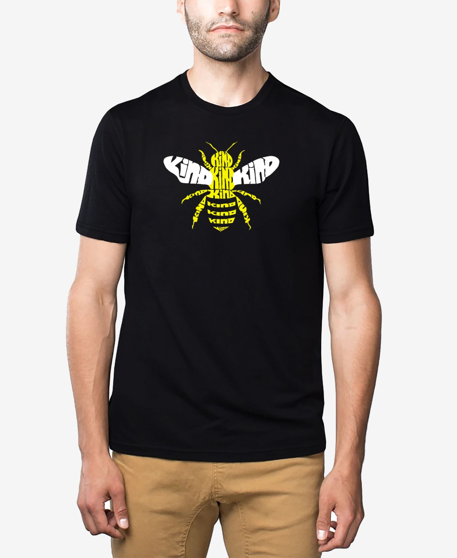 LA Pop Art Men's Cotton/Poly Blend Word Art Bee Kind T-shirt