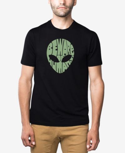 Мужская футболка LA Pop Art Word Art Beware Of Humans Alien из смеси хлопка и полиэстера