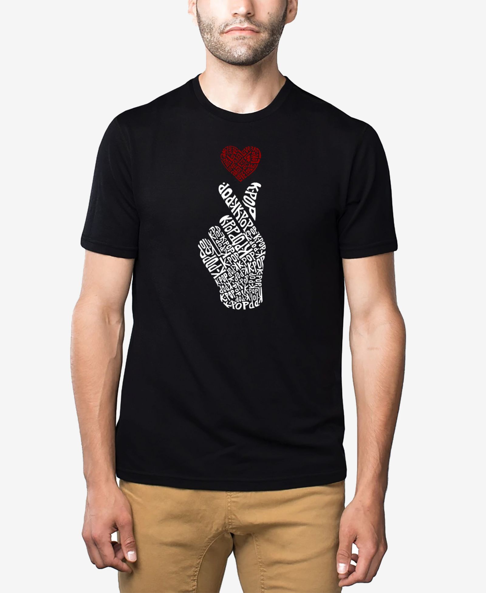 LA Pop Art Men's Cotton/Poly Blend Word Art K-Pop Heart T-shirt
