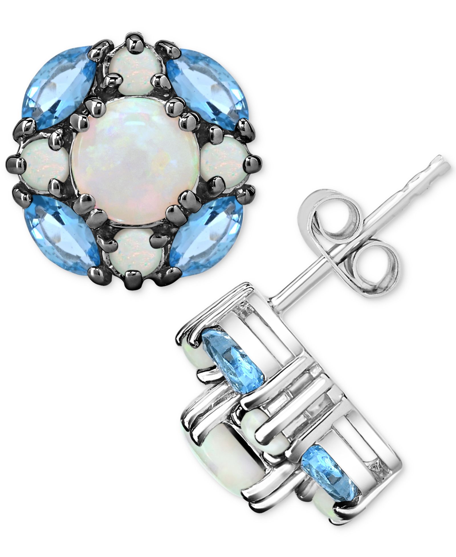 Серьги-гвоздики с выращенным опалом (1-1/2 ct. t.w.) и швейцарским голубым топазом (1-1/8 ct. t.w.) в Sterling Silver