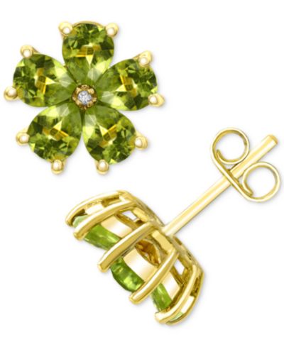Серьги-гвоздики с перидотом (3-1/3 ct. t.w.) и бриллиантовым акцентом в позолоченном серебре