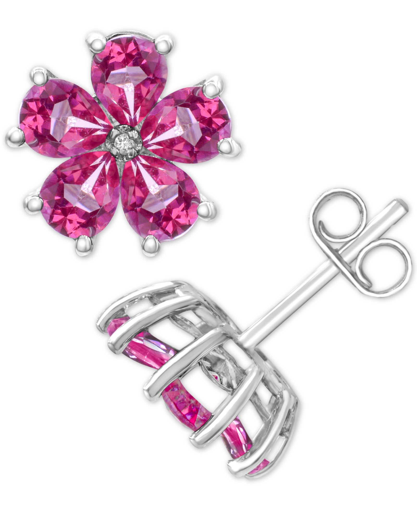 Серьги-гвоздики Swiss Blue Topaz & Diamond Accent Flower в Sterling Silver