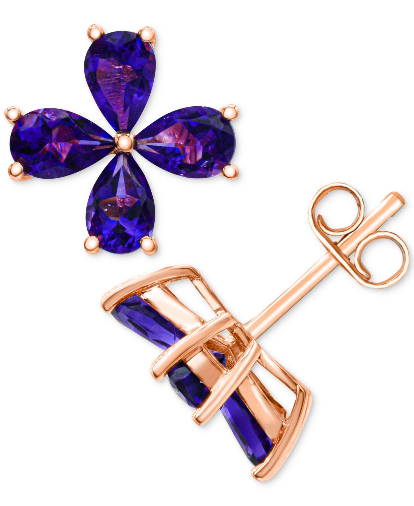 Серьги-гвоздики Macy's Amethyst Flower в позолоченном стерлинговом серебре 14k Rose Gold