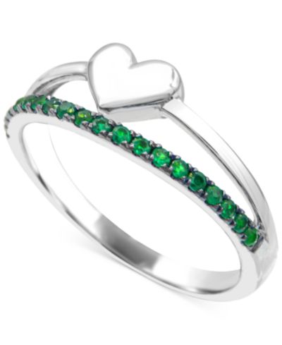 Macy's Кольцо с изумрудом и полированным сердцем, Sterling Silver