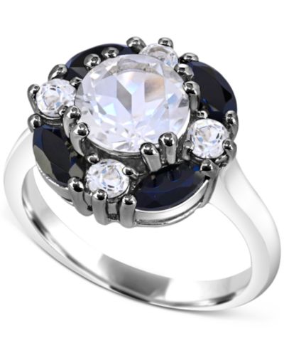 Кольцо с кластером из белого кварца (1-7/8 ct. t.w.), белого топаза (1/2 ct. t.w.) и черного шпинеля (1-1/5 ct. t.w.) из стерлингового серебра