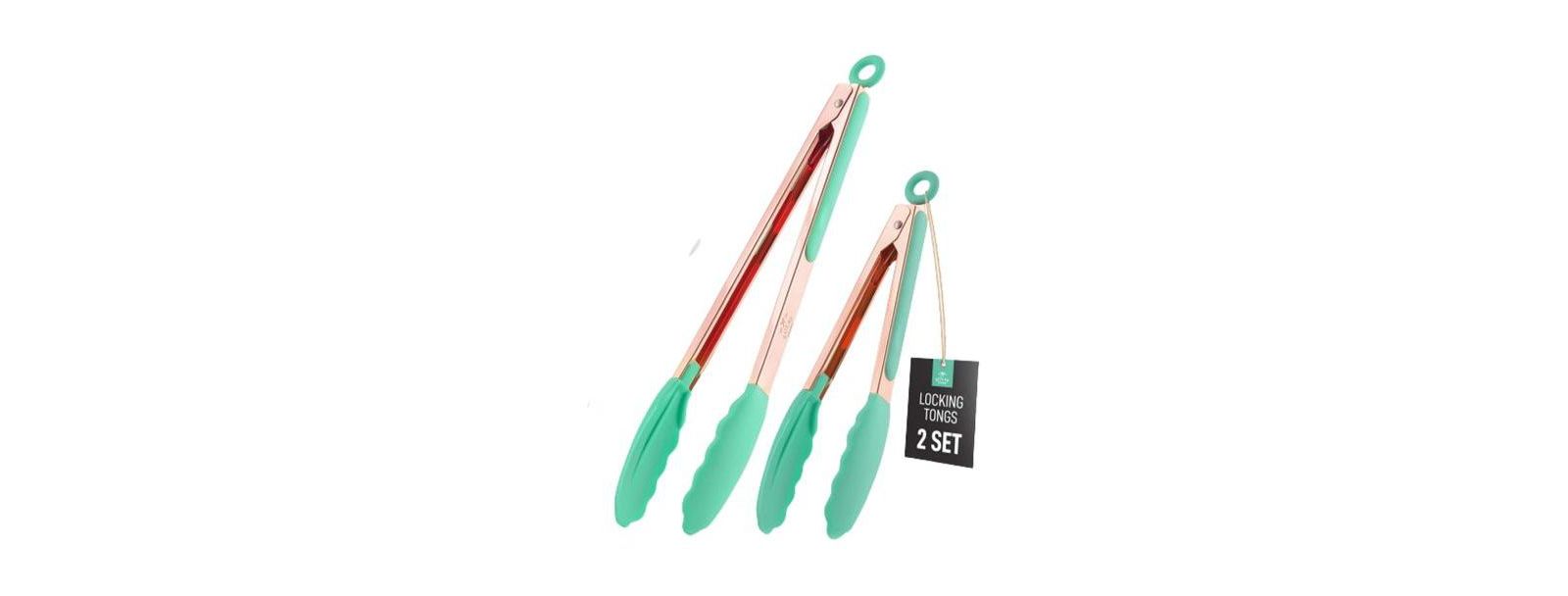 Zulay Kitchen Stainless Steel Kitchen Tongs with Silicone Tips - Set of 2