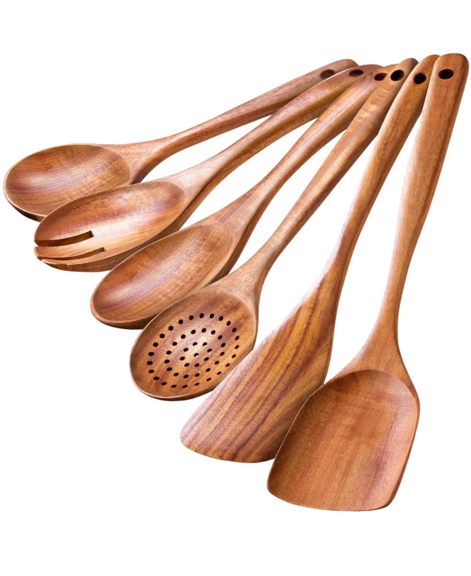 Zulay Kitchen 6-Piece Durable Wooden Cooking Spoons Set with Comfort Grip