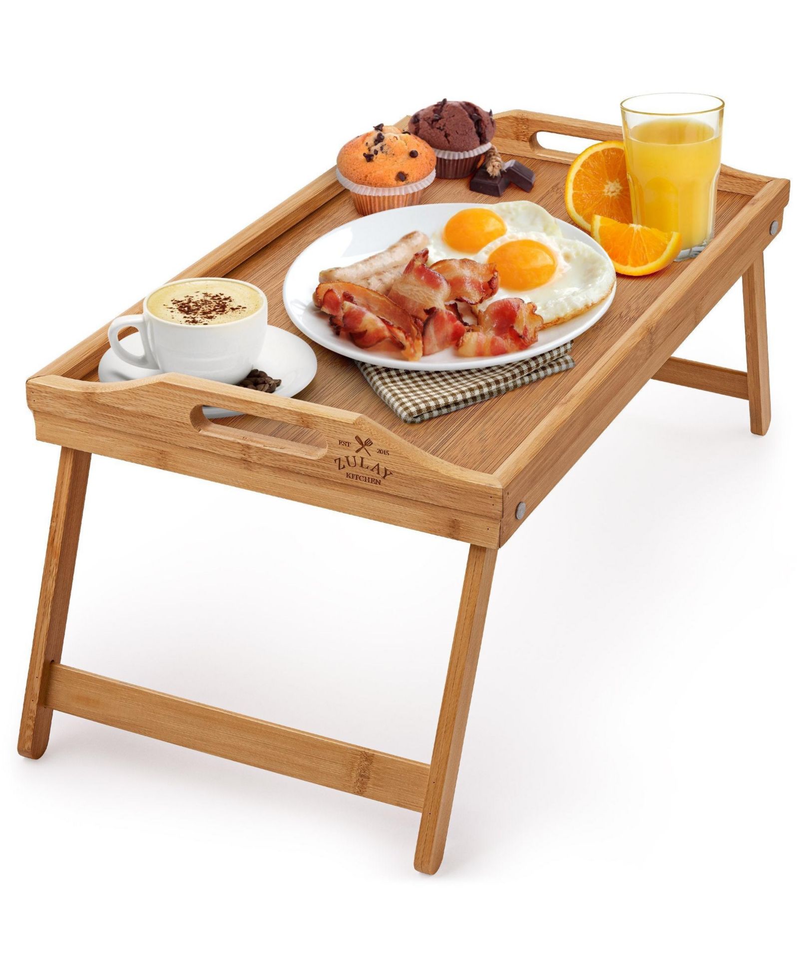 Zulay Kitchen Bamboo Breakfast in Bed Tray Table with Folding Legs