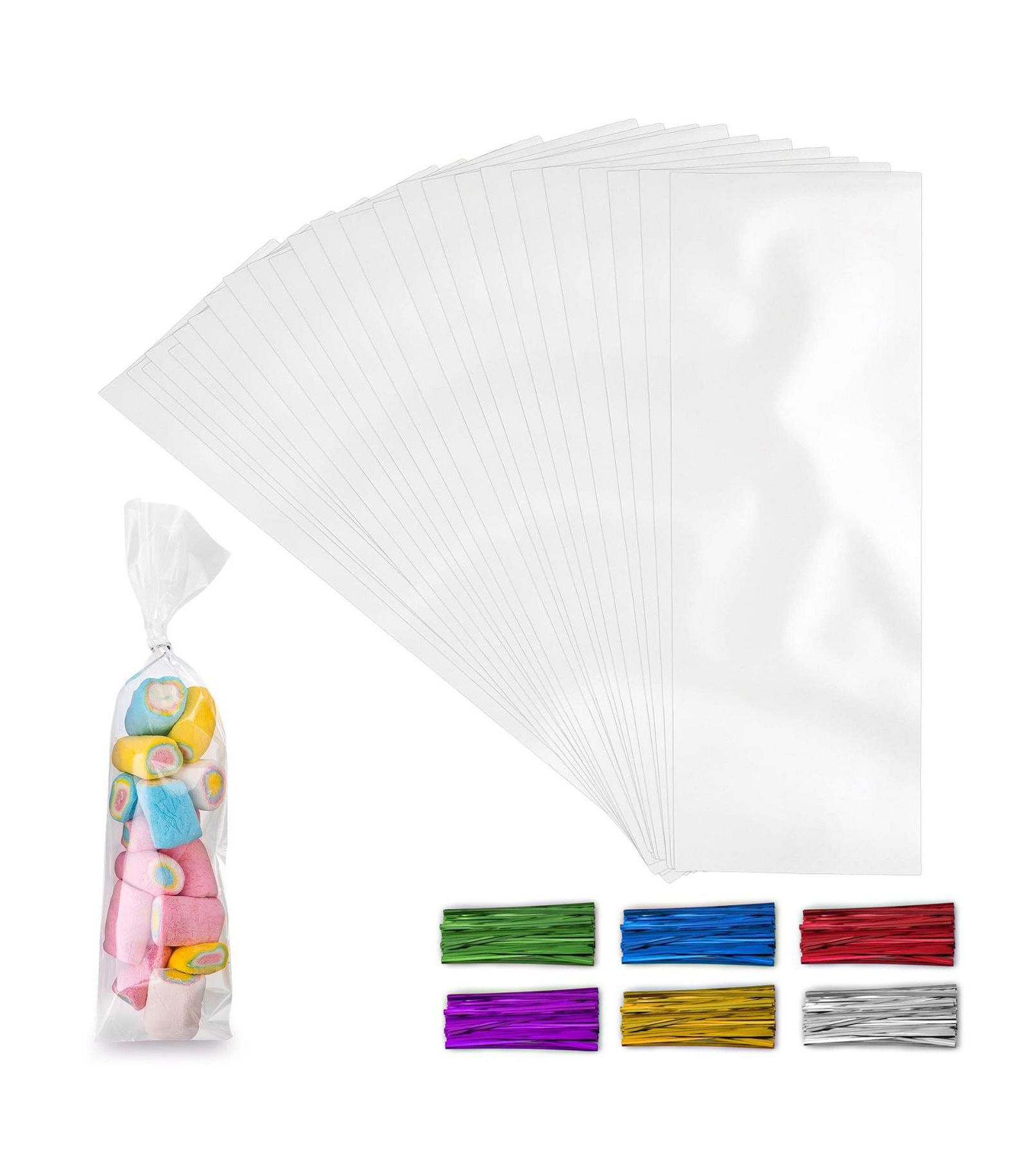 Zulay Kitchen 3 x 11 Inches Clear Cellophane Candy Bags With Ties - 200 Piece