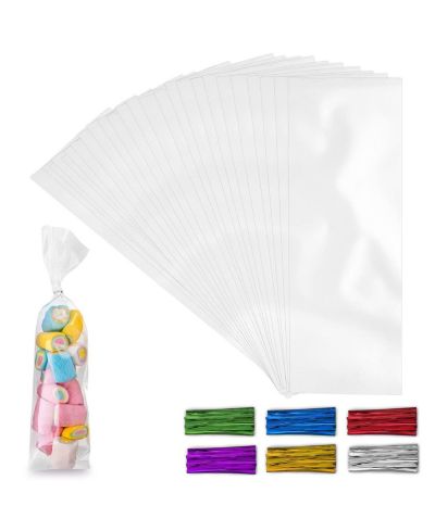 Прозрачные пакеты для конфет Zulay Kitchen 3 x 11 Inches Clear Cellophane With Ties - 200 Piece