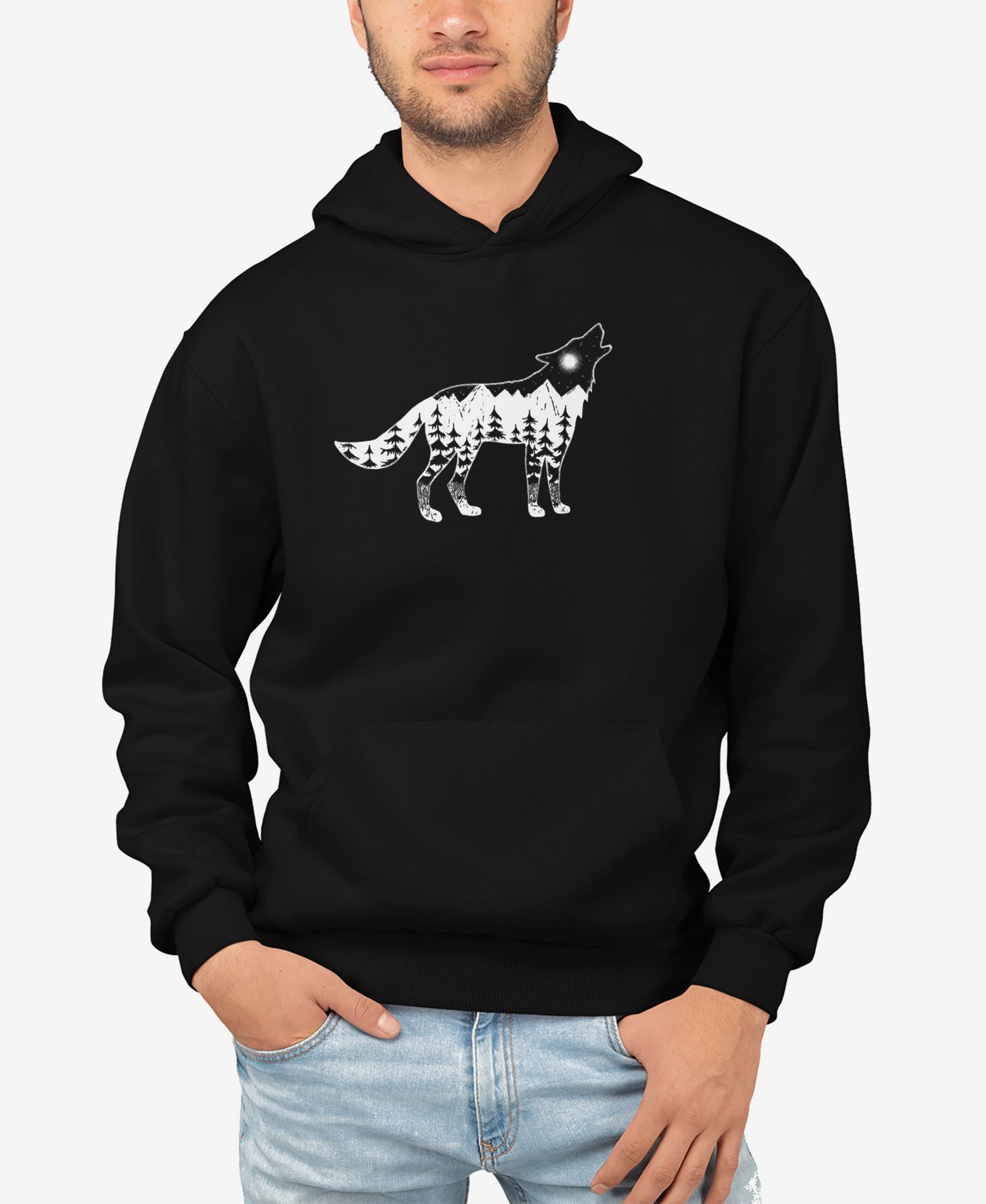 Мужское худи LA Pop Art Howling Wolf Word Art