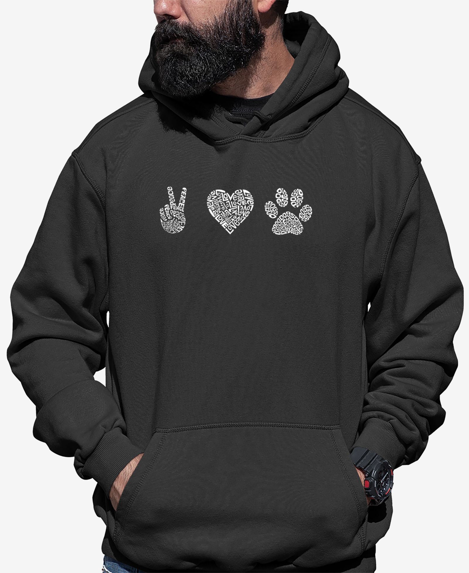 LA Pop Art Мужской худи Peace Love Dogs Word Art