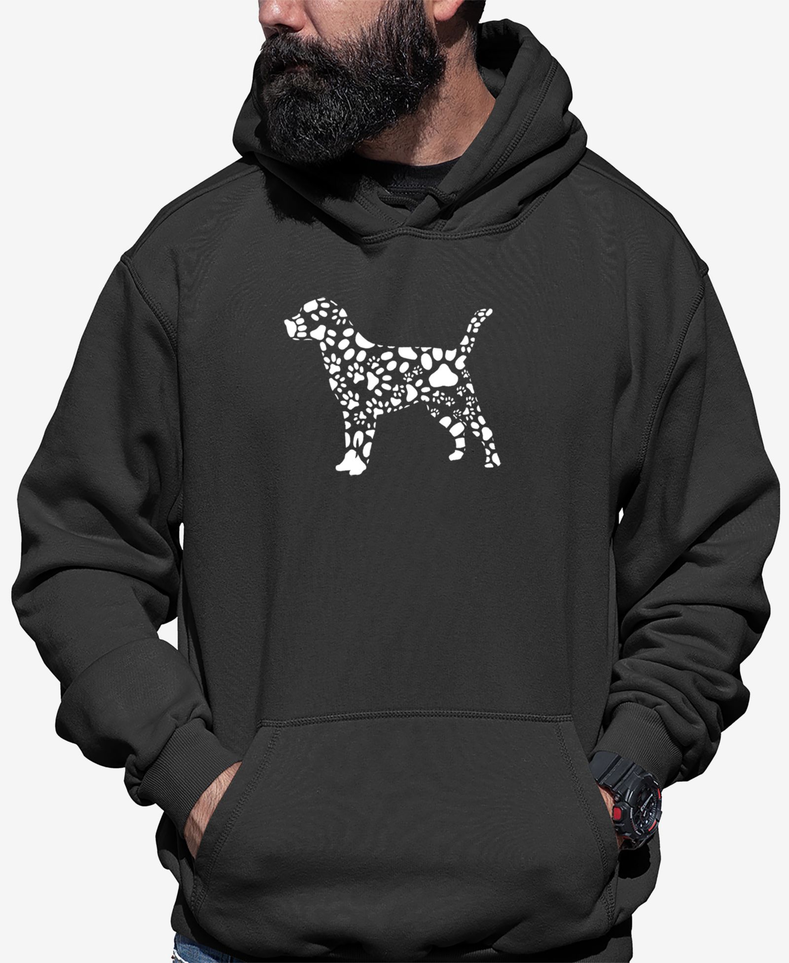 LA Pop Art Men's Dog Paw Prints Word Art Hooded Sweatshirt
